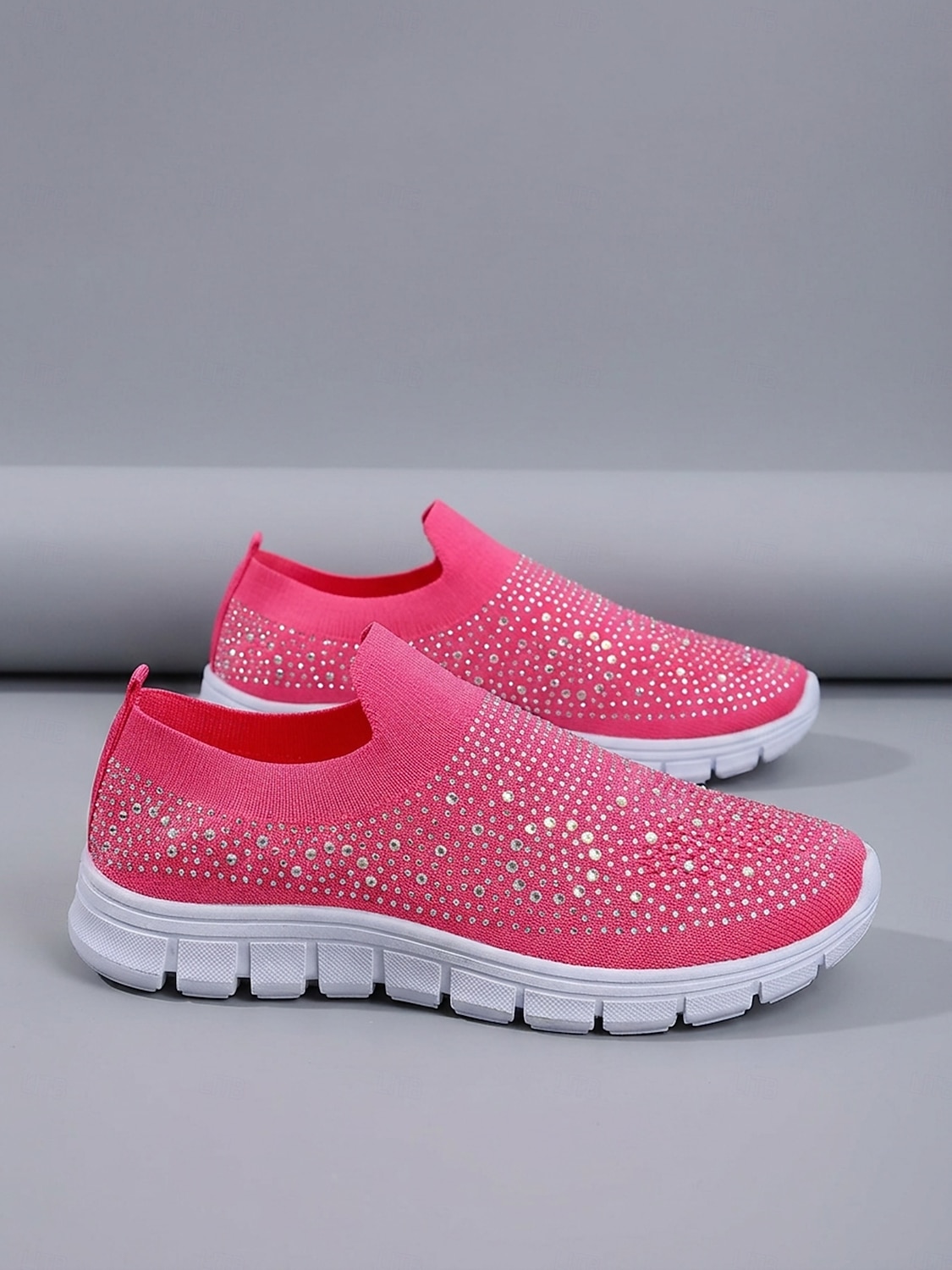 scarpe da ginnastica slip-on da donna con strass rosa - tomaia in Flyknit traspirante, leggere &scarpe sportive casual scintillanti per camminare, fare jogging, viaggiare, indossare ogni giorno del 2026 a $24.99 –P2