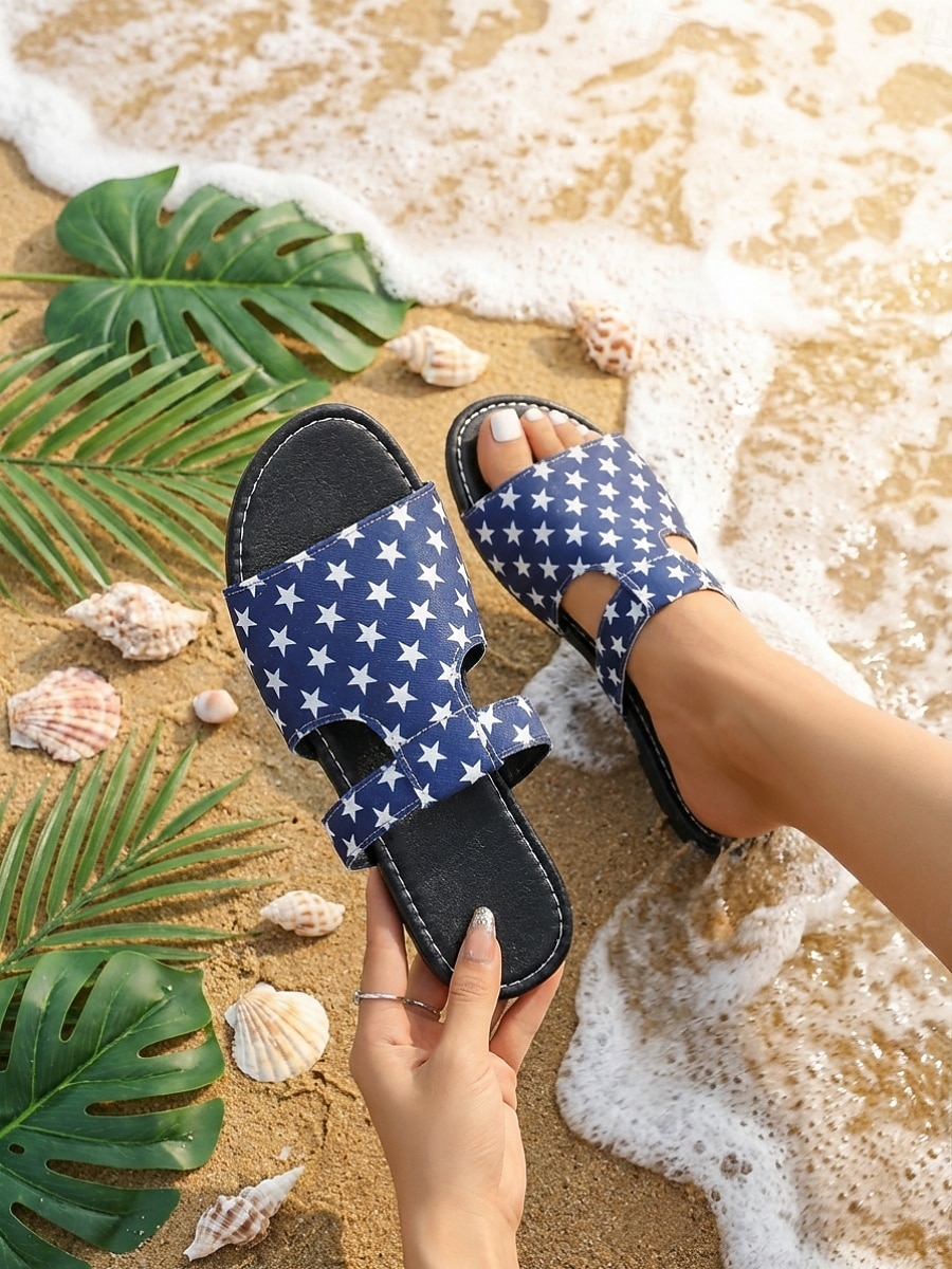 sandali da donna con stampa a stella per il 250° anniversario degli Stati Uniti: comode ciabatte blu per sfilate, eventi patriottici, uscite informali e celebrazioni estive del 2026 a $18.99 –P4