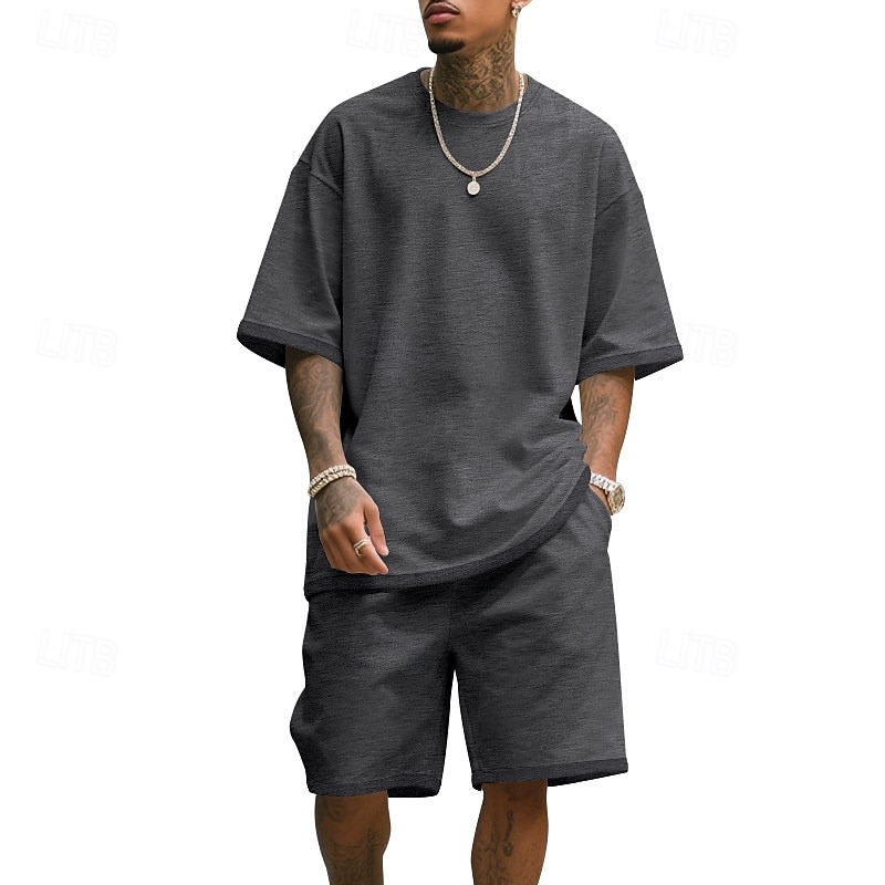 Męskie T-shirt Garnitury 2 sztuki stroje Koszulka i spodenki Krótki rękaw Półgolf Lato Równina Moda Codzienny 2-częściowa Codzienny Urlop Dzienne zużycie Zgniła zieleń Czarny Biały Top Tee dla 2026 - $31.99 –P2