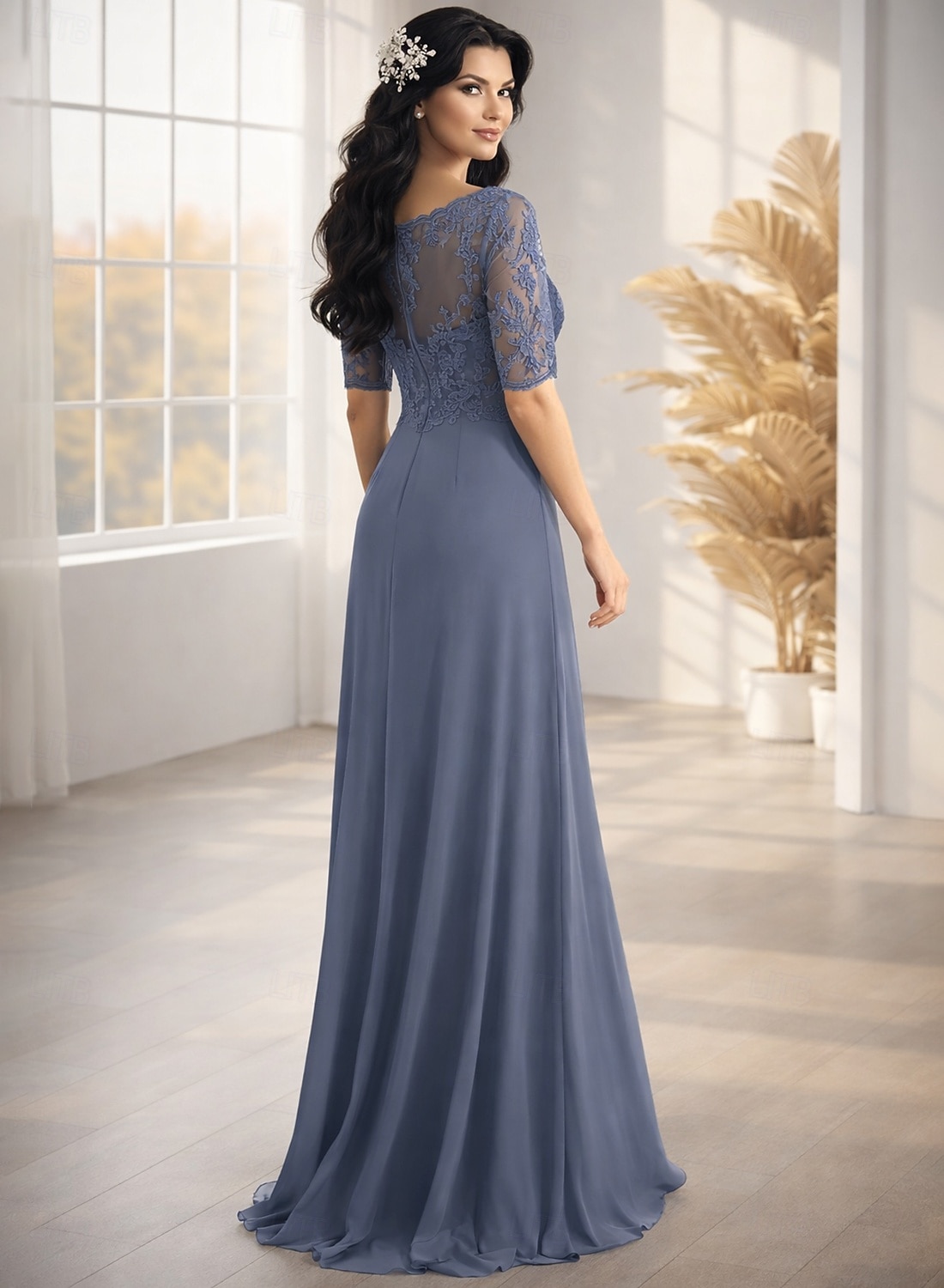 А-силуэт В пол Свадебное платье для гостей Вечернее платье Платье для матери невесты Рукав до локтя V-образный вырез Элегантный стиль Свадебный гость Помолвка Шифон с Плиссировка Аппликации 2026 - $188.99 –P2