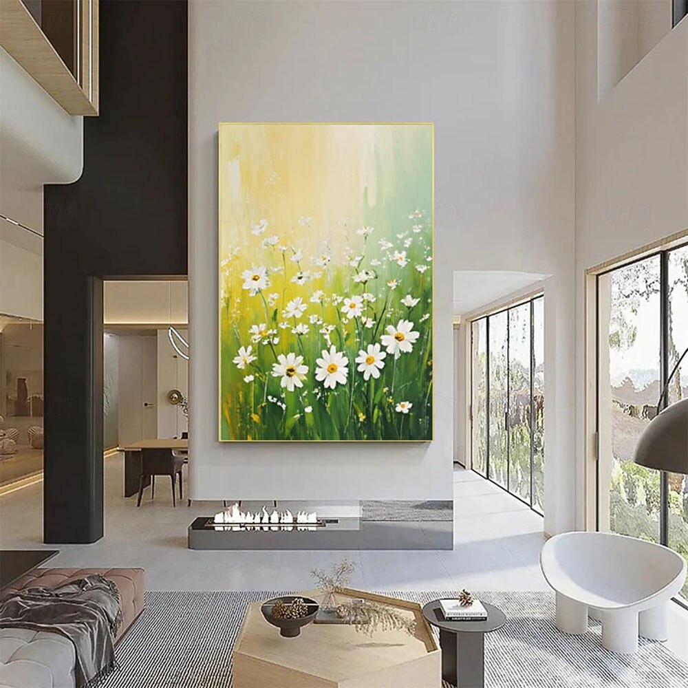 Handmade Green White Floral Texture Painting on Canvas oil painting Abstract Floral Wall Art Modern Textured Wall Art Green Floral Painting Boho Living Room Wall Decor 2026 - $100.99 –P2