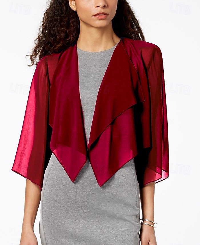 Scialli Scialle Donna Elegante Puro Manica 3/4 Chiffon Stole da matrimonio Con Colore puro Per Feste Primavera & Estate del 2026 a $40.99 –P2