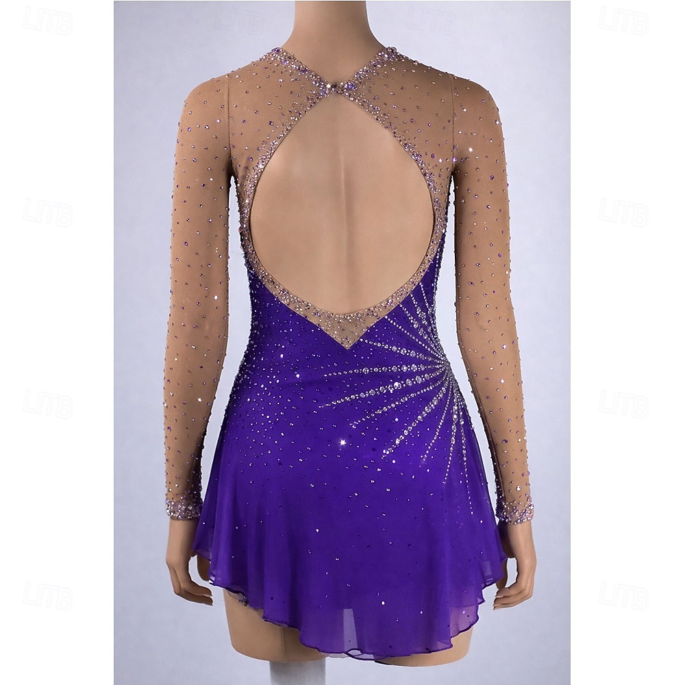Vestido de patinaje artístico Mujer Patinaje Sobre Hielo Vestidos Morado Retazos Espalda Abierta Elástico Entrenamiento Competición Ropa de Patinaje Clásico Cristal / Strass Manga Larga Patinaje 2026 - $343.19 –P2