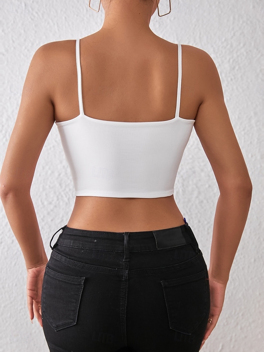 Dames Blouse Hemdje Tanktop Blote rug Effen Sexy Casual Mouwloos Bandje Croptops Dagelijks Feestdagen Uitgaan Zwart Wit Rood Oranje Bruin Zomer Lente 2026 - $9.99 –P4