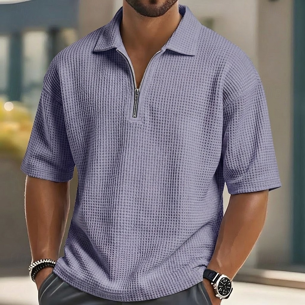 Ανδρικά Βάφλα Πόλο Μπλουζάκια Zip Polo Causal Καταλληλότητα Πέτο Τρίμηνο φερμουάρ Κοντομάνικο Μοντέρνα Μυς Συμπαγές Χρώμα Σκέτο Φερμουάρ Καλοκαίρι Άνοιξη Υπερμεγέθη 2026 - $20.99 –P5