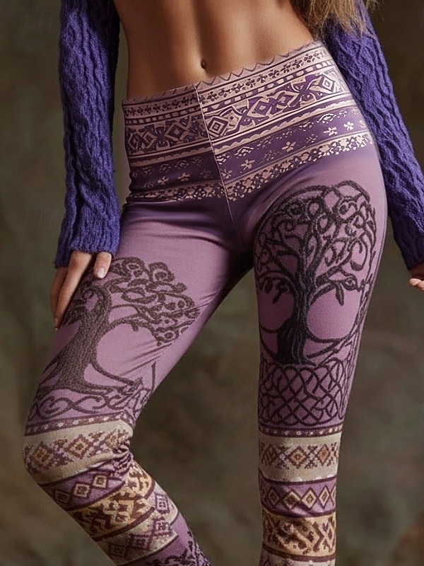Femmes Leggings Leggings confortables Vacances ancien Style Ethnique Longueur complète Taille haute Graphique Impression Confortable Élastique Occasionnel Quotidien Vacances Jaune Violet Printemps de 2026 ? $19.99 –P2
