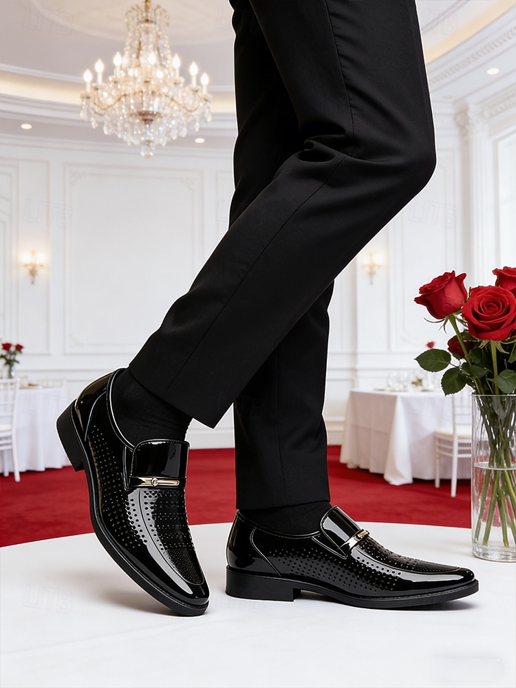 Ανδρικά μοκασίνια από συνθετικό δέρμα σε μαύρο χρώμα, κομψά γαμήλια παπούτσια με slip-on για γαμπρούς και επίσημες εκδηλώσεις 2026 - $42.99 –P1