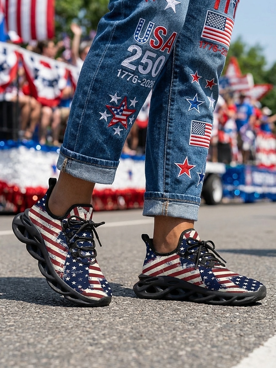 Baskets athlétiques pour femmes du 250e anniversaire des États-Unis - Chaussures de course légères avec imprimé drapeau américain Chaussures d'entraînement patriotes à semelle amortissante pour les de 2026 ? $42.99 –P3