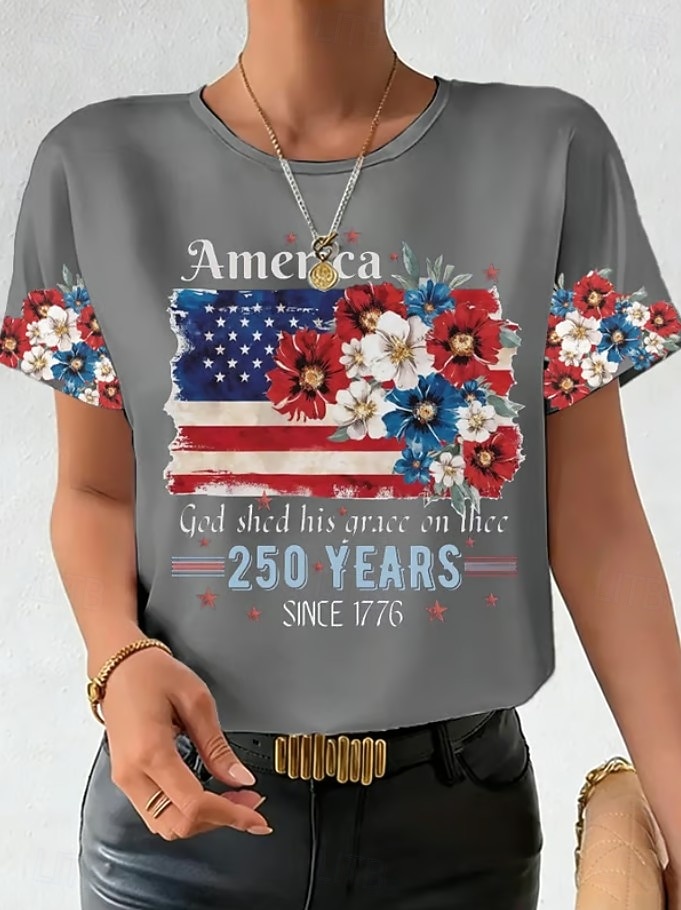 Giorno dell'Indipendenza Anniversary Americano Maglietta Patriottica da Donna Stampa Grafica Lettera Bandiera Americana Vintage Elegante Classica Manica Corta Collo Tondo Regolare Top Giornalieri Blu del 2026 a $22.99 –P5