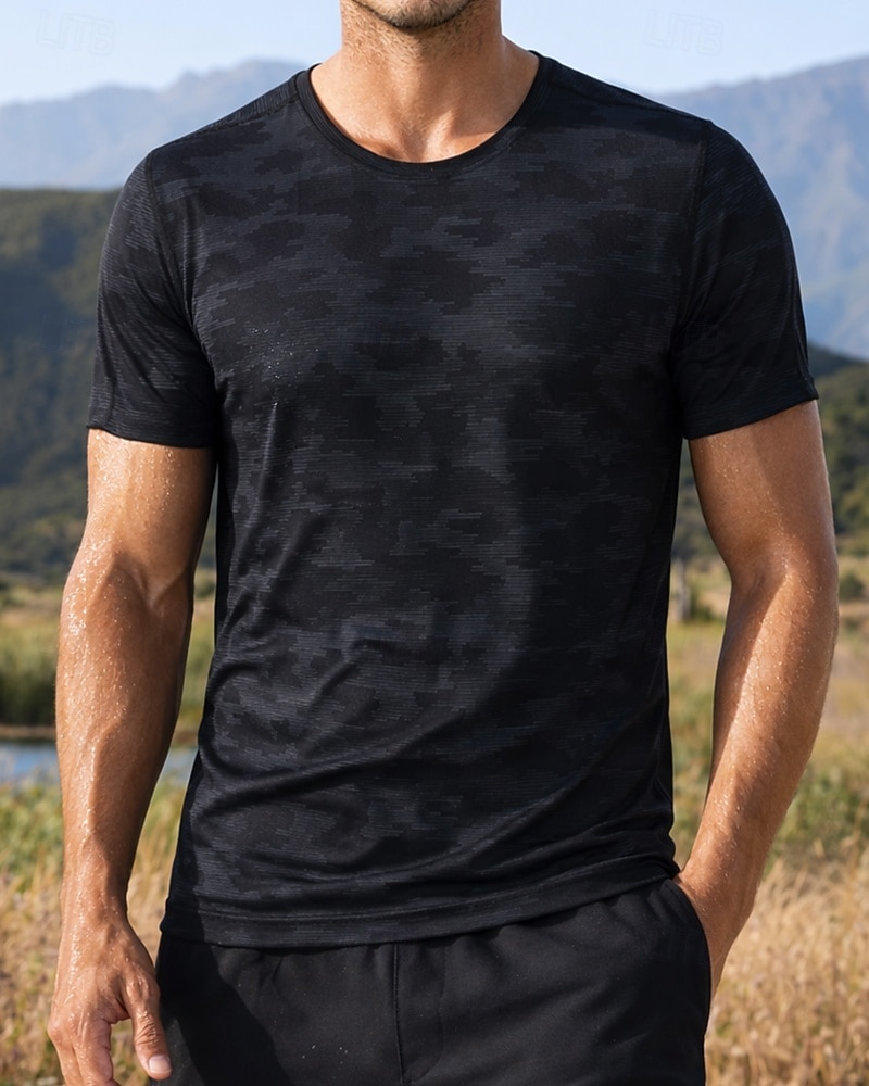 Herr Kamuflasje T-shirt för jogging Kompressionströja Atletisk skjorta Sport topp Sommar Kortärmad Snabb tork Fuktabsorberande Andningsfunktion Gymträning Gång Joggning Blå Svart Mörkblå Sportkläder 2026 - $18.99 –P4
