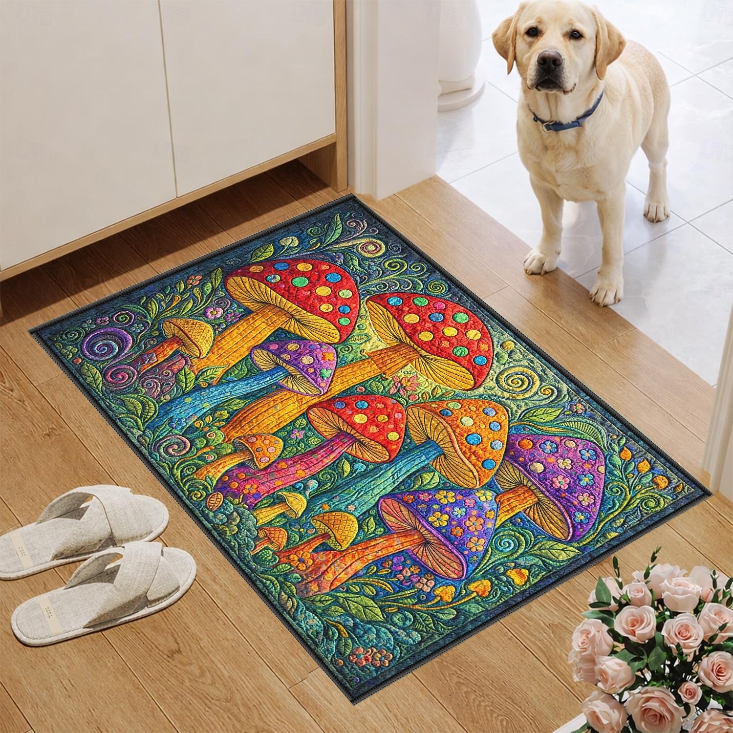 Faux-Embroidered Mushroom Doormat Magical Vibrant Forest of Colorful Toadstools Welcome Mat for Entryway 2026 - $10.49 –P3