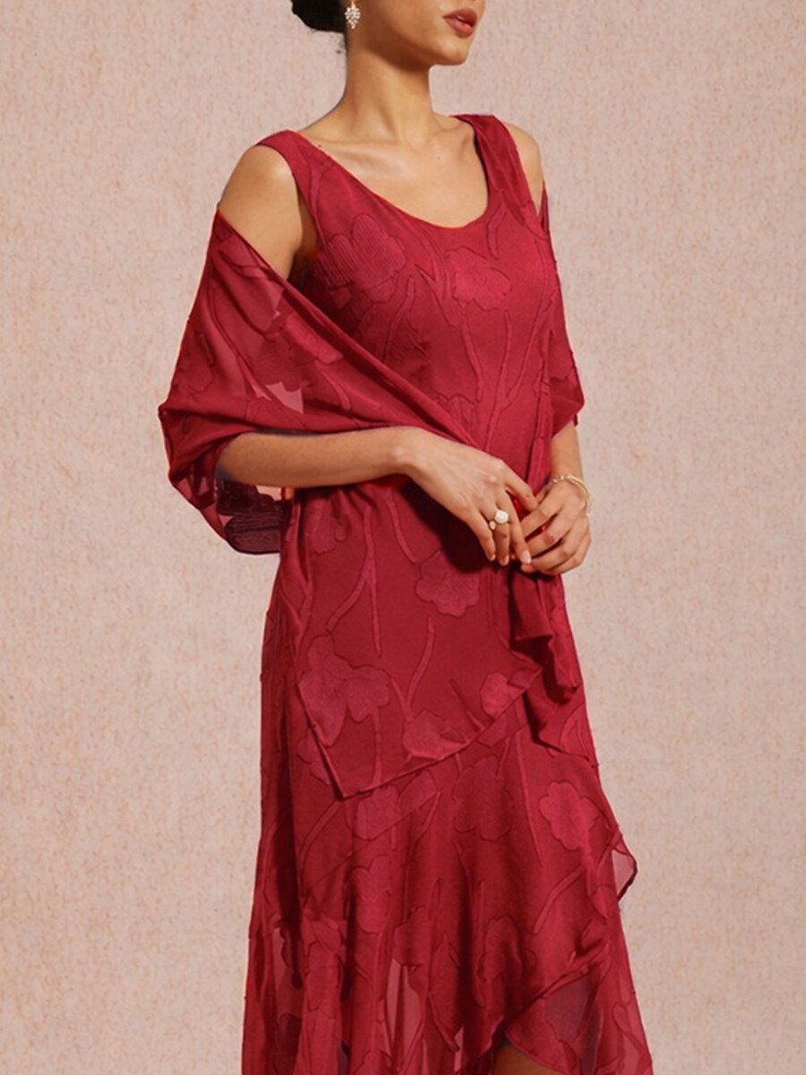 Dam Skjorta Spetsknuten Elegant Rund hals Dagligen Kvällsfest Bröllopsgäst Korallröd Wedgewood Svart Rubinrött Vår, Höst, Vinter, Sommar 2026 - $45.99 –P4