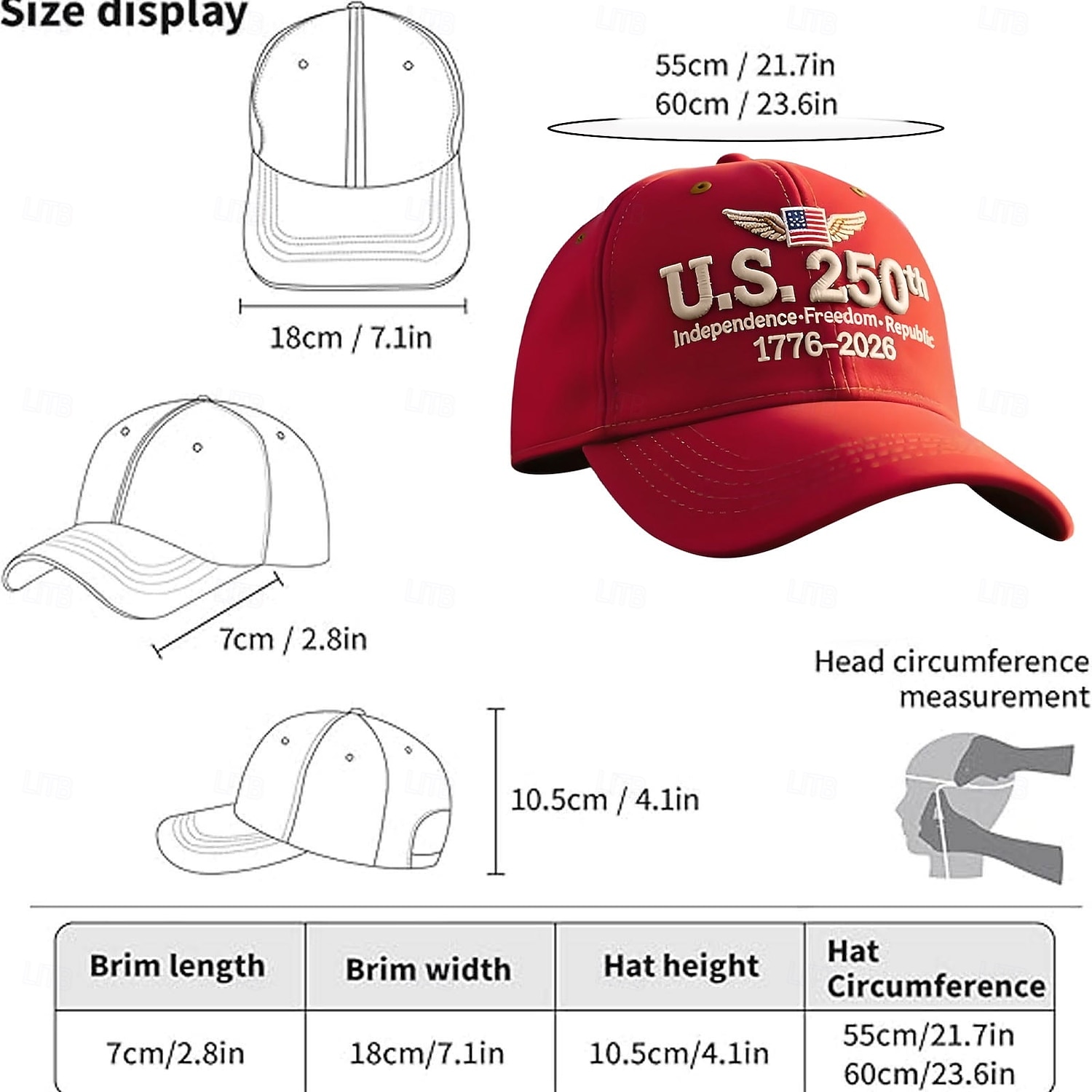 Gorra de béisbol del 250.º aniversario, con bordado patriótico de EE. UU., gorra roja ajustable con cierre a presión, conmemorativa del Día de la Independencia de 1776 a 2026, para hombres y mujeres, 2026 - $19.99 –P2