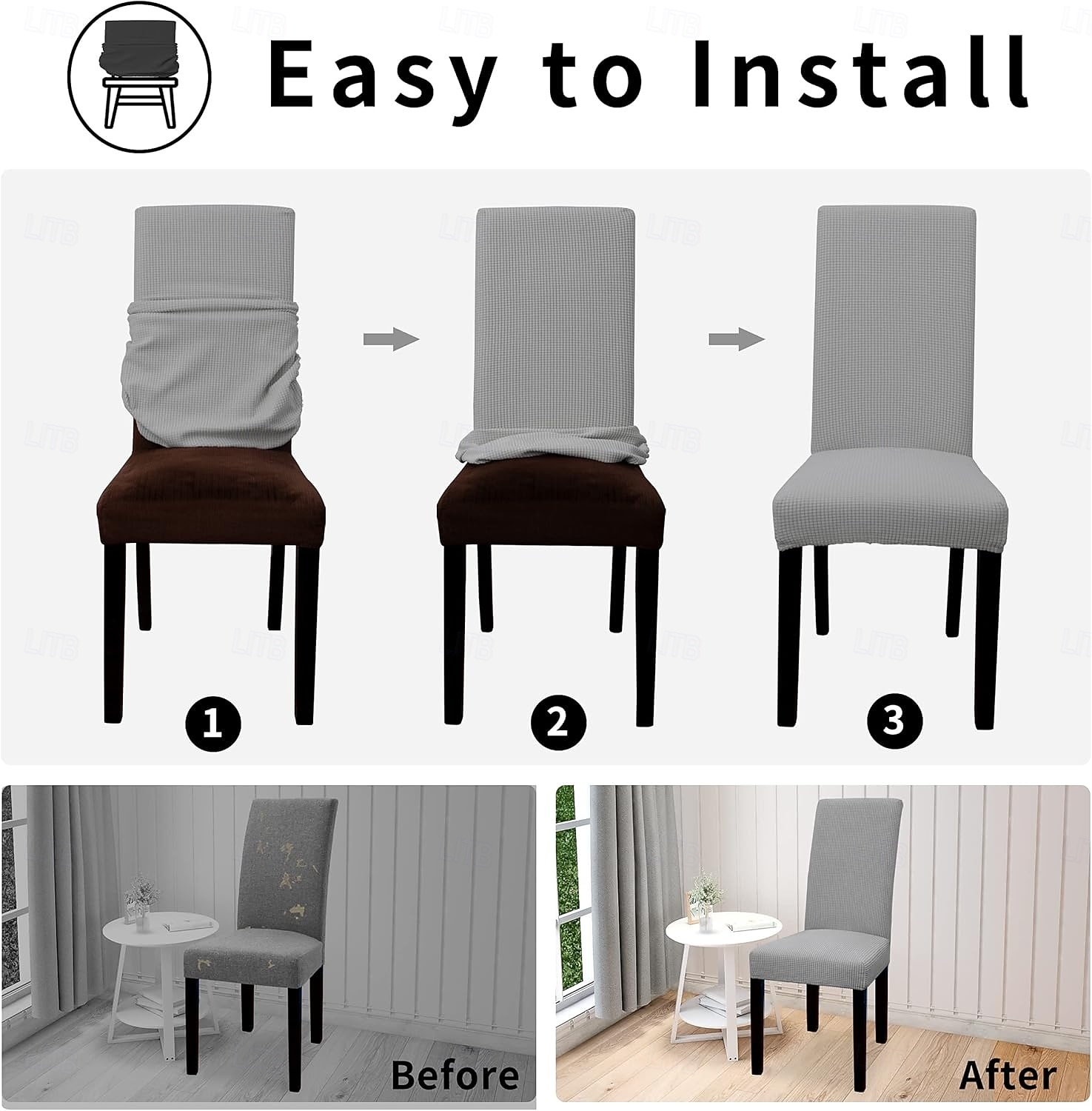 100 % vanntett stoltrekk til spisestue, sett med 6, stretch jacquard stoltrekk, avtakbart og vaskbart, for hjem, restaurant, bankett 2026 - $51.99 –P2