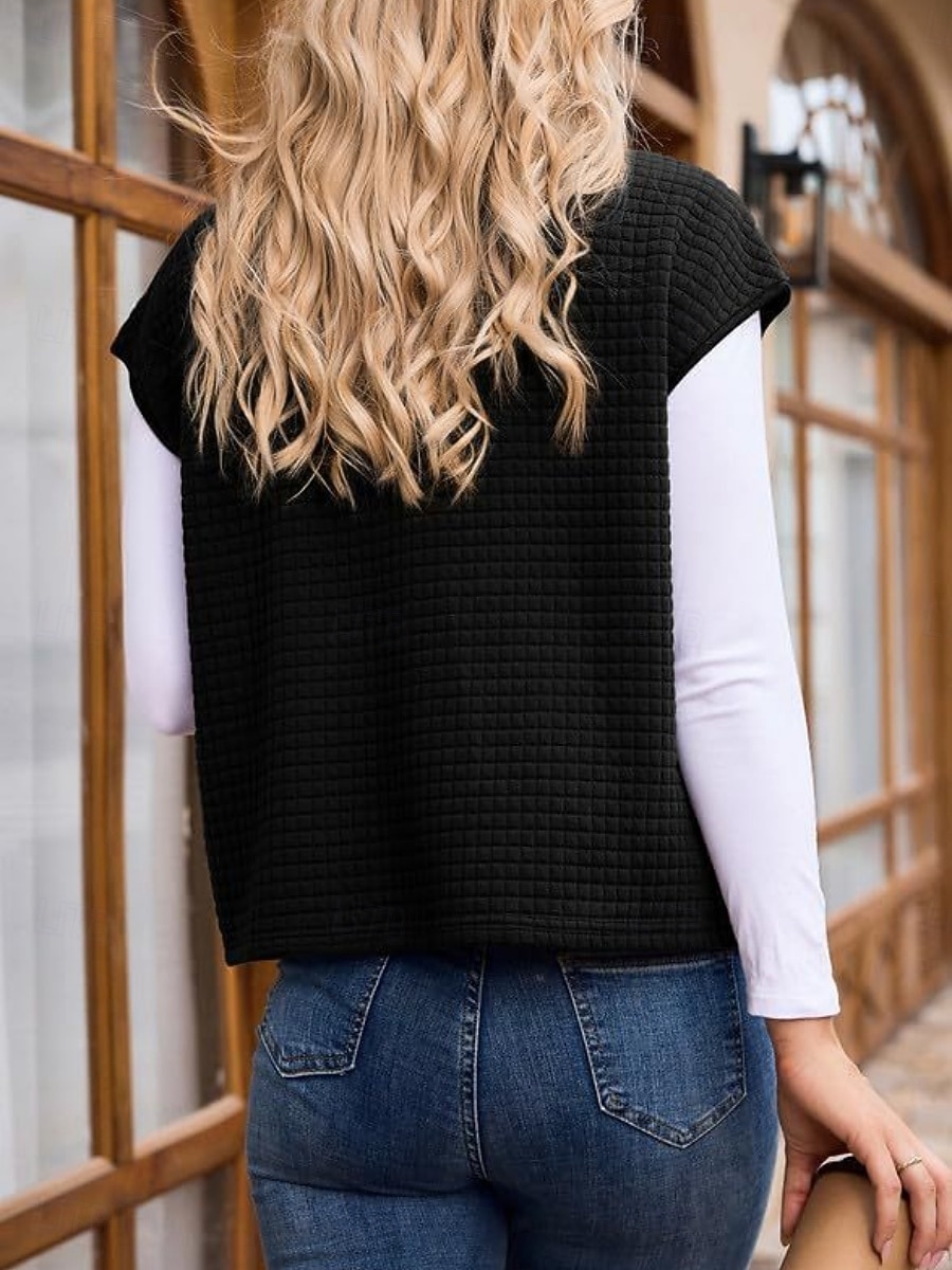 Women's Casual Jacket Comfortable Breathable Zipper Pocket Buttons Casual Plain Casual Vacation Street Daily Wear Zipper Regular Turndown Regular Fit Short Sleeves Outerwear Black White Brown Spring 2026 - QAR 109.79 –P10
