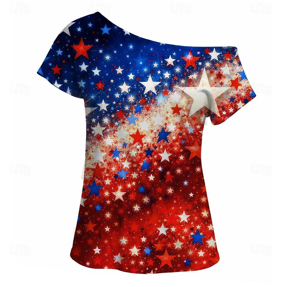 250-jähriges Jubiläum USA Retro Vintage 1980er T-Shirt Ein-Schulter Kurze Ärmel Kostüm Damen 4. Juli Unabhängigkeitstag Erwachsene T-shirt 2026 - $18.99 –P3