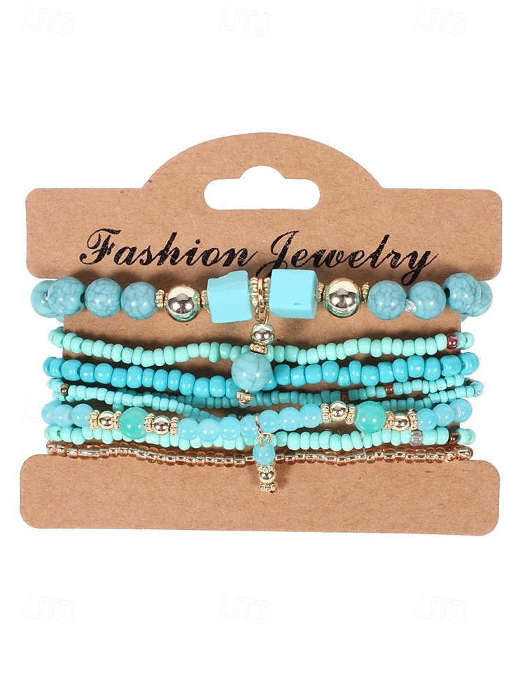 Dámské vícebarevné korálkové náramky z pryskyřice a slitiny v bohémském stylu, moderní a zářivý vzhled, ideální na dovolenou i pro běžné nošení. 2026 - $8.99 –P10