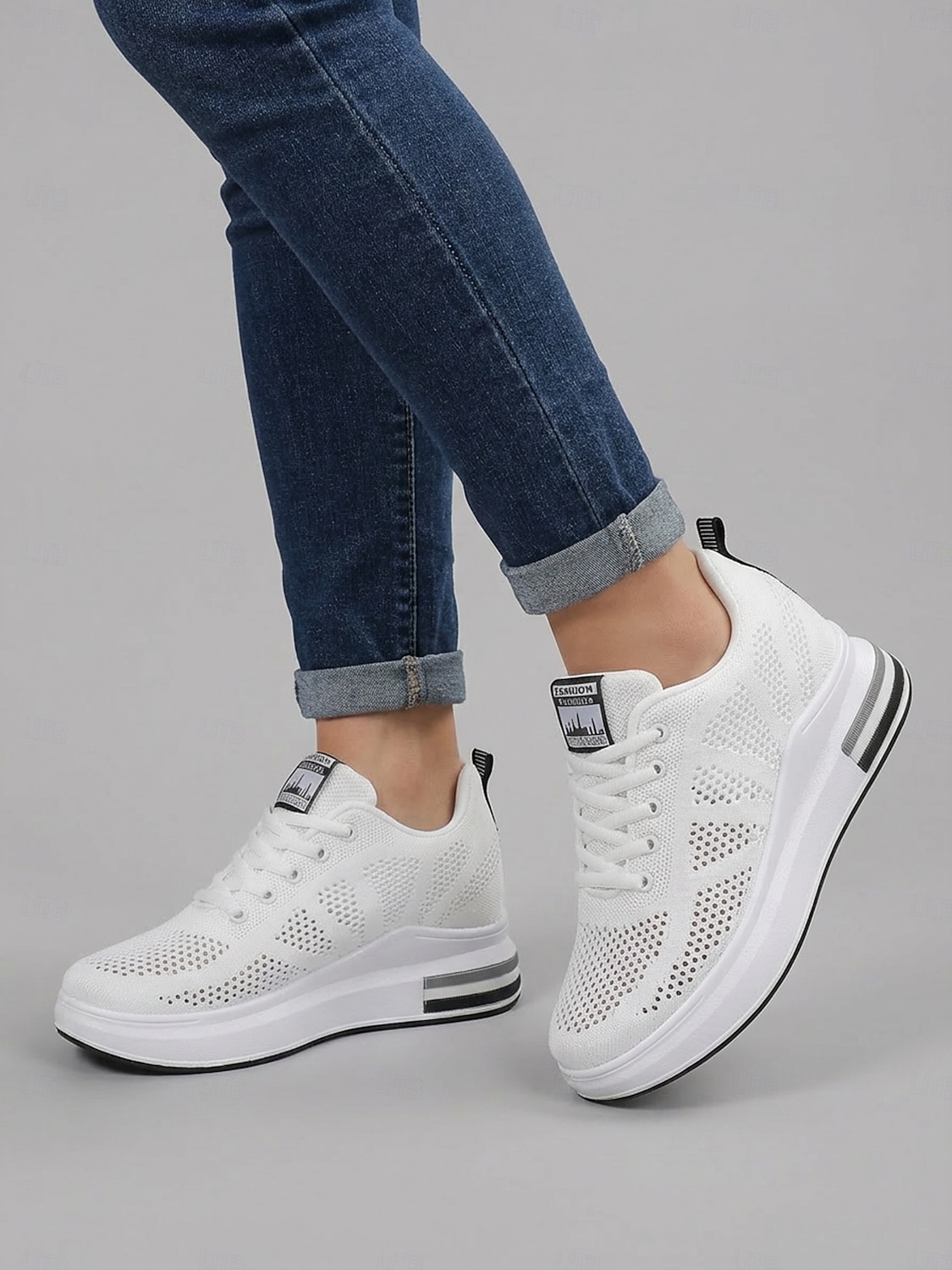 Белые женские дышащие кроссовки на платформе Flyknit — легкие, амортизирующие кроссовки для ходьбы, современная повседневная мода для бега, путешествий, работы, спортзала, шопинга. &повседневная 2026 - $34.99 –P2