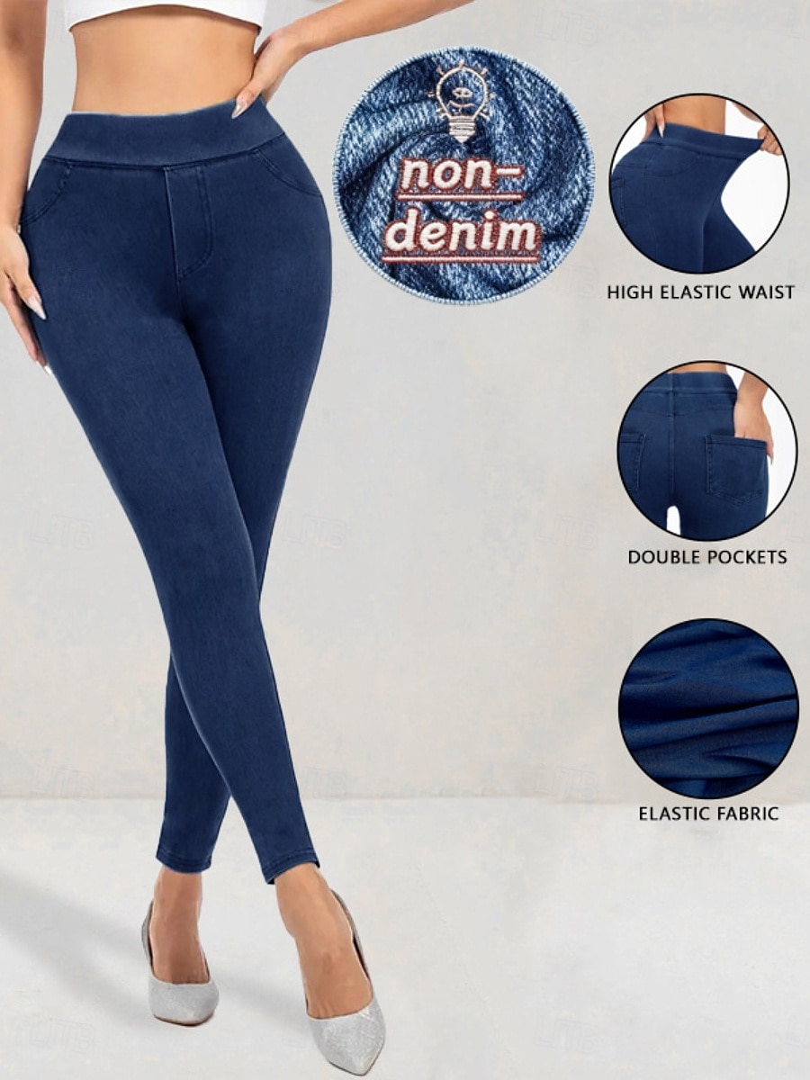 Dámské Džíny Legíny Jeggings prázdniny Šik ven Na běžné nošení Plná délka Středně vysoký pas Bez vzoru Kapsy Elastický pas Pohodlný Vysoká pružnost Denní Domů Venkovní Námořnická modř Jaro Podzim 2026 - $24.99 –P1