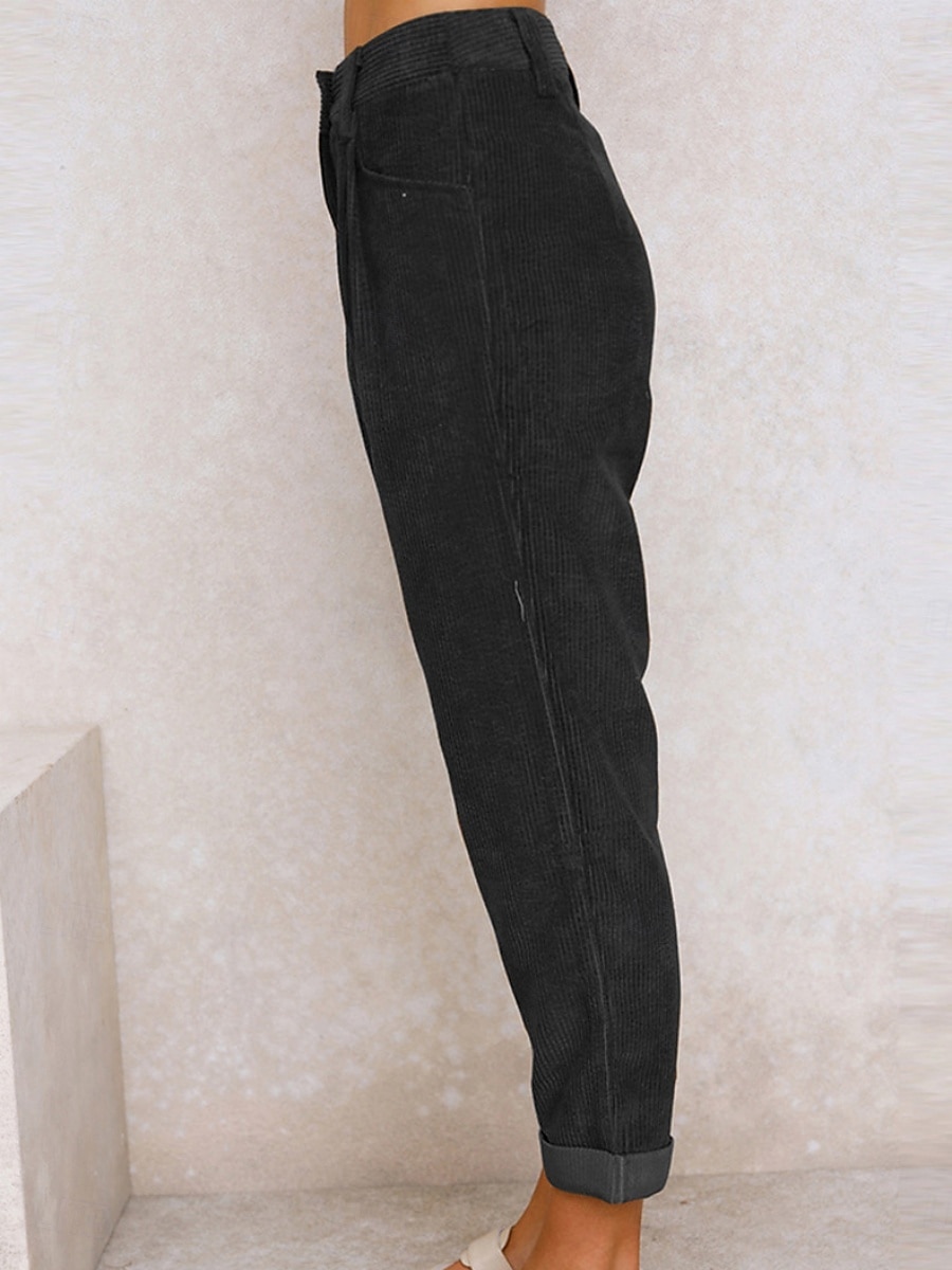 Dames Broek Corduroybroek Vrijetijdsbroek Recht Modieus Streetwear Basic Volledige lengte Hoge taille Effen Zak Comfortabel Inelastisch Dagelijks Vakantie Straat Zwart Wit Marineblauw Oranje Lente 2026 - $22.99 –P3