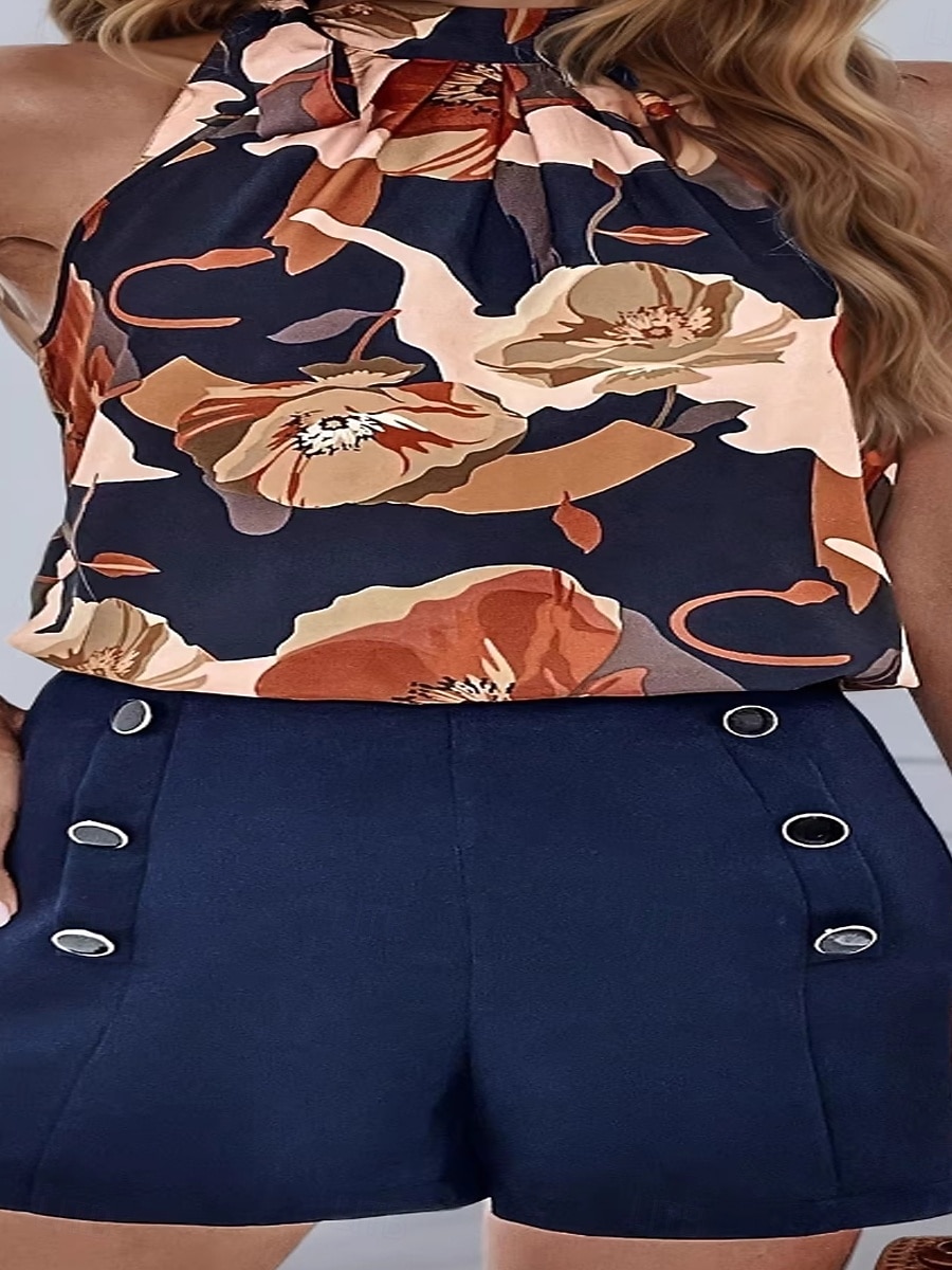 Women's Shorts Sets Bolero Top Sleeveless Halter Neck Floral Print Active Streetwear Daily Outdoor Work Blue Summer Regular Fit 2026 - $33.99 –P3