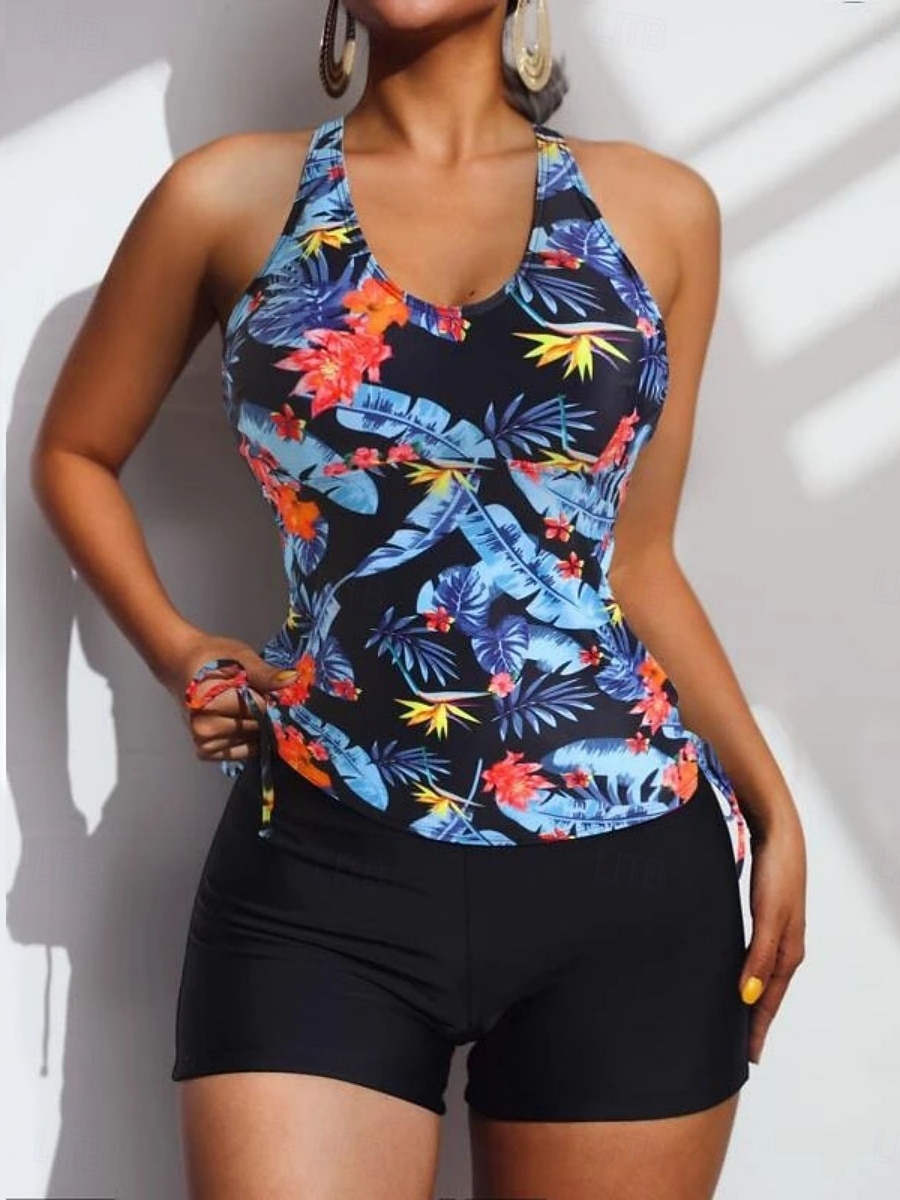Women's Swimwear Tankini 2 Piece Shorts Swimsuit Tummy Control High Waist Slim Backless Vacation Beach Wear Floral Tropical U Neck Sleeveless Bathing Suits 2026 - $28.99 –P5