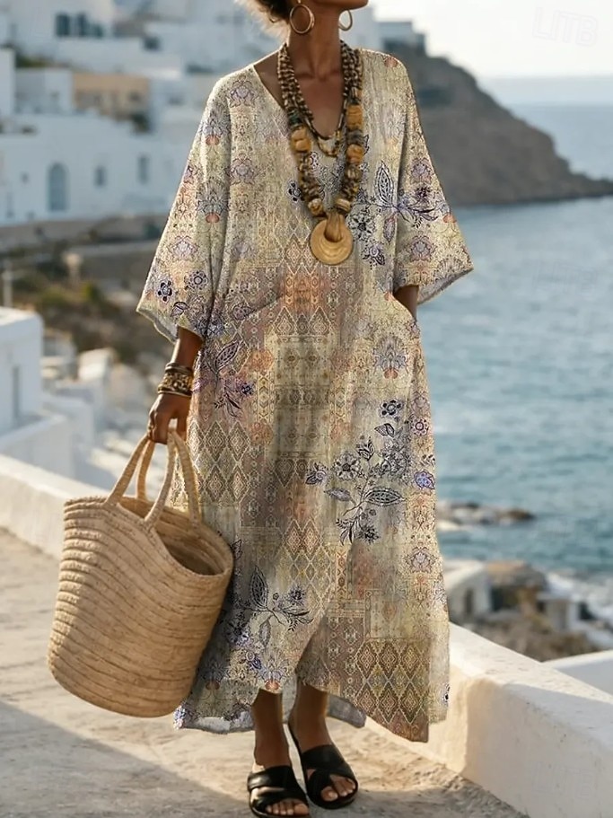 Femmes Robe maxi Robe d'Été Robe trapèze Vacances Occasionnel Boho Plage Sortir Coupe Ample Fleuri Graphique Géométrique manche longue Col en V Bleu Roi Vert Kaki Beige Été Printemps de 2026 ? $44.99 –P4