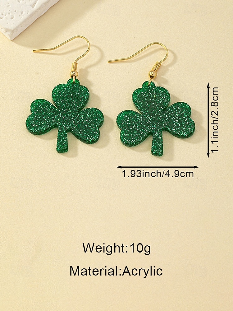 Women's Glitter Shamrock Drop Earrings, Lightweight Acrylic Dangle Earrings, Festive Irish Clover Style Jewelry for Women, Perfect for St. Patrick's Day Parade, Party & Holiday Wear 2026 - $7.99 –P5