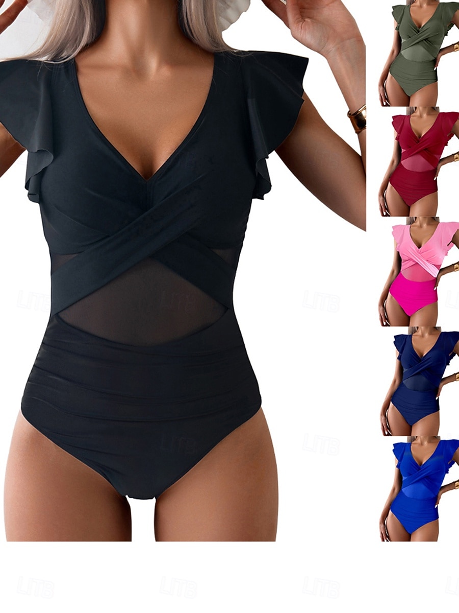 Dame Badetøy Ett stykke High Cut Badedrakt Lapper Åpen rygg Ferie Strand Klær عادي V-hals Ermeløs Badedrakter 2026 - $26.99 –P1