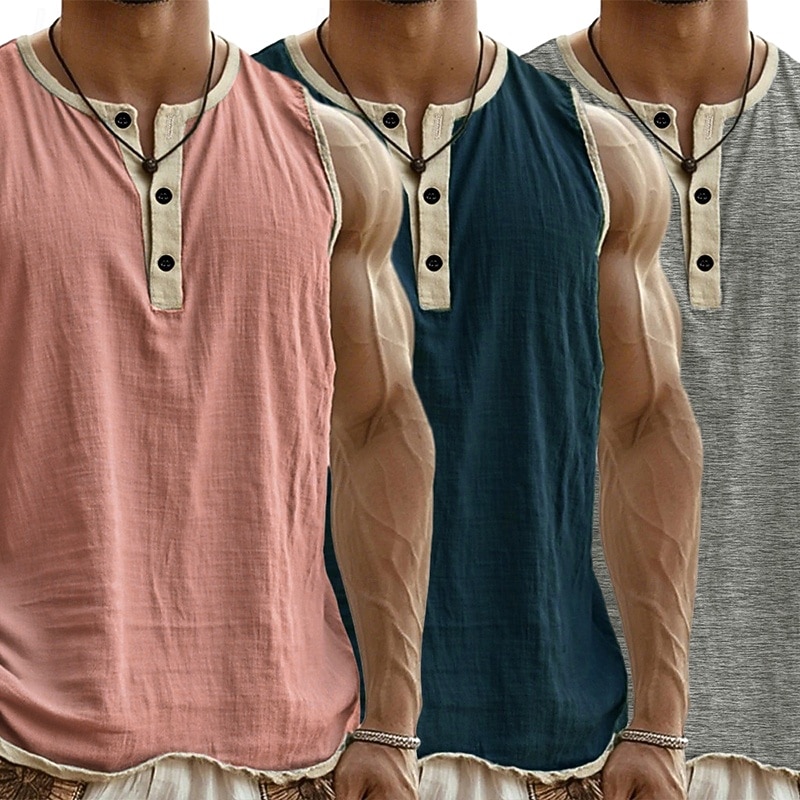 3-delt flerpakning singlet for menn, singlet, ermeløs, henley-skjorte, sommer, enkel, motedesigner, enkel, avslappet, ferie, gate, abc-topp, t-skjorte for menn 2026 - $37.99 –P9