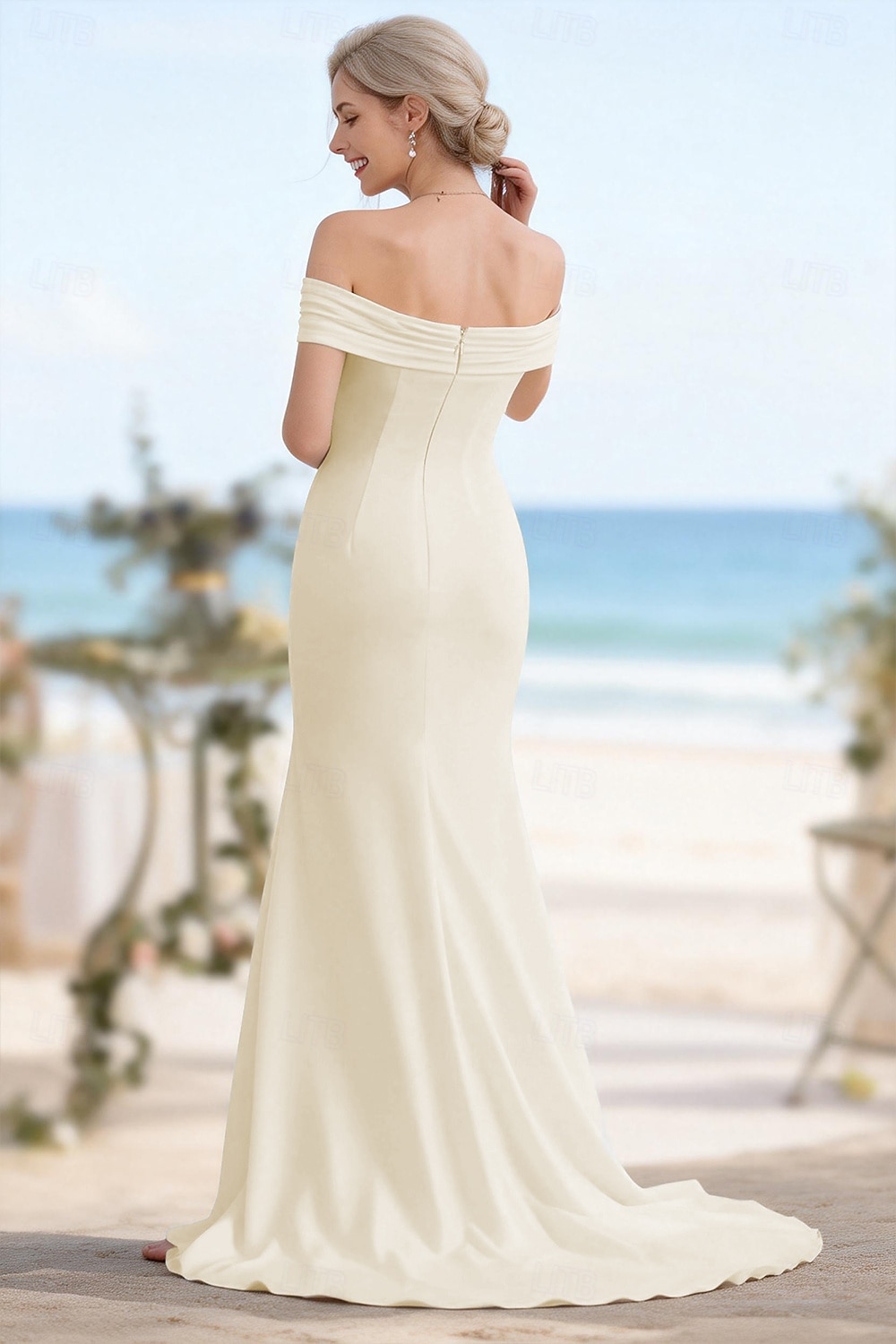Wedding Dresses A-Line Off Shoulder Short Sleeve Sweep Brush Train Stretch Fabric Bridal Gowns With Ruched Solid Color 2026 - $183.99 –P2