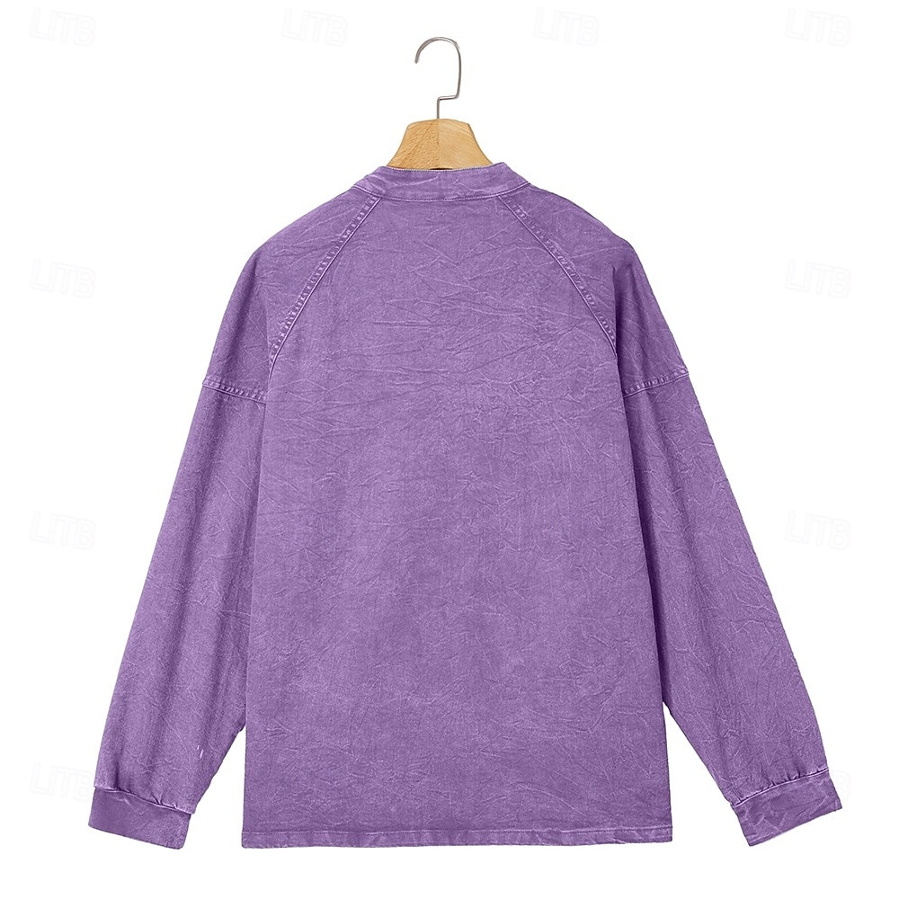 Voor heren T-shirt Henley-shirt Overhemd van 100% katoen met zure wassing Lange mouw Effen Effen kleur Vintage Streetwear Casual Kledingstuk geverfd Bleek Puur Opstaand Henley Casual Huis Straat 2026 - $33.99 –P4