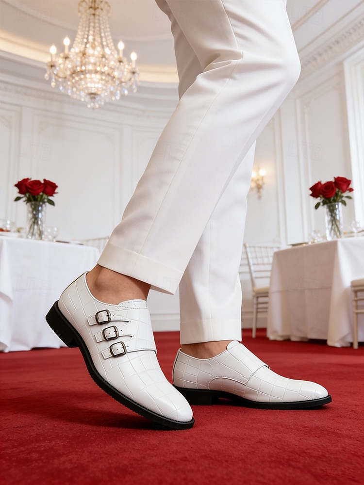 mocassini da uomo in similpelle bianca da matrimonio dal design moderno, eleganti scarpe formali per lo sposo e gli invitati al matrimonio del 2026 a $46.99 –P1