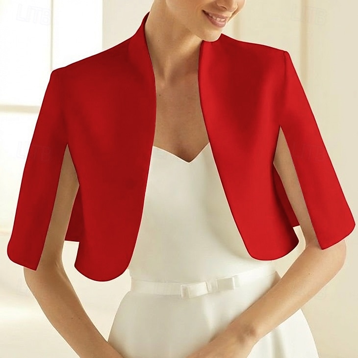 Boléro de mariage élégant manches fendue en satin wraps pour mariage de couleur unie impressionnez pour le printemps  automne de 2026 ? $57.99 –P5