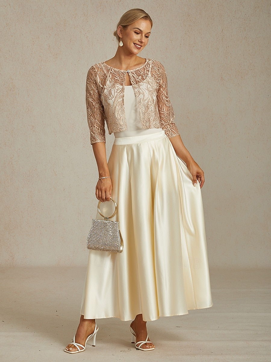 2026年 女性用 ジャケット パーティー レース フラワー カジュアル／普段着 エレガント レギュラー アウターウェア 七分袖 夏 シャンパン S  コレクション – $68.99 –P6