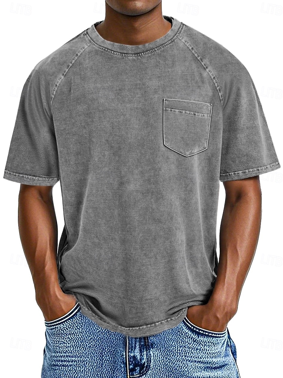 Herren Baumwoll-T-Shirt Gewaschenes Hemd T-Shirt Kurzarm Rundhalsausschnitt Sommer Frühling Ganzjahres Einfarbig Einfach Retro Vintage Betrübt Tasche Stückgefärbt Gewaschen Lässig Urlaub Straße 2026 - $28.99 –P2