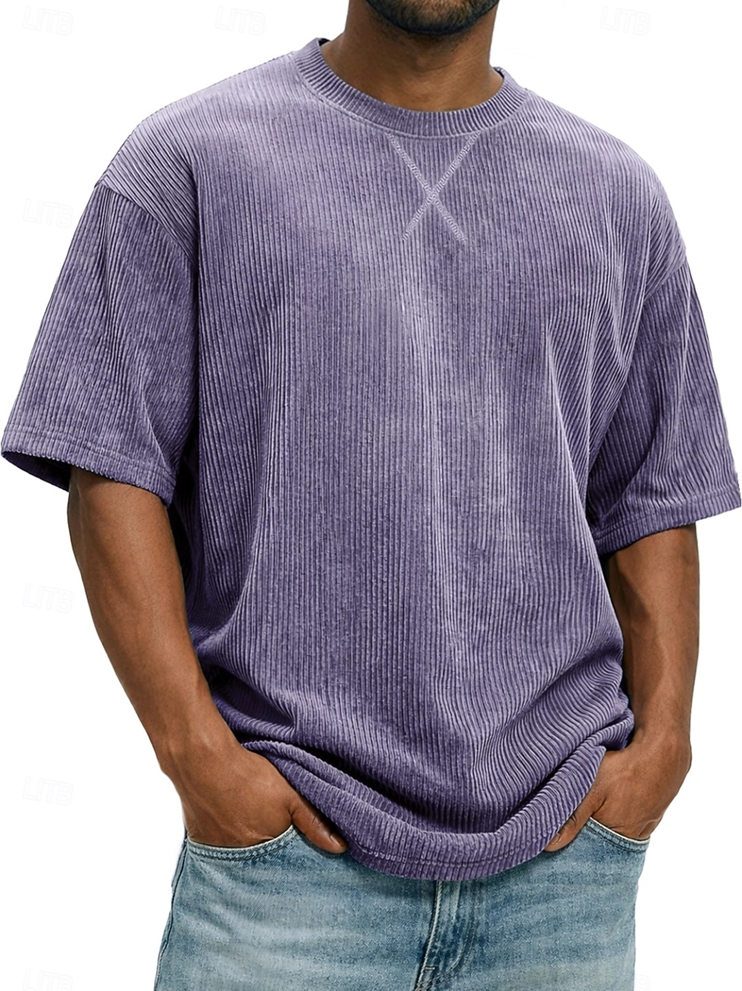 Herren T Shirt Cordhemd T-Shirt Kurzarm Rundhalsausschnitt Sommer Frühling Einfarbig Gestreift Grubenstreifen Mode Basic Weich Kord Urlaub Straße Alltagstauglich Schwarz Weiß Hellgrün Top T-Shirt für 2026 - $20.99 –P3