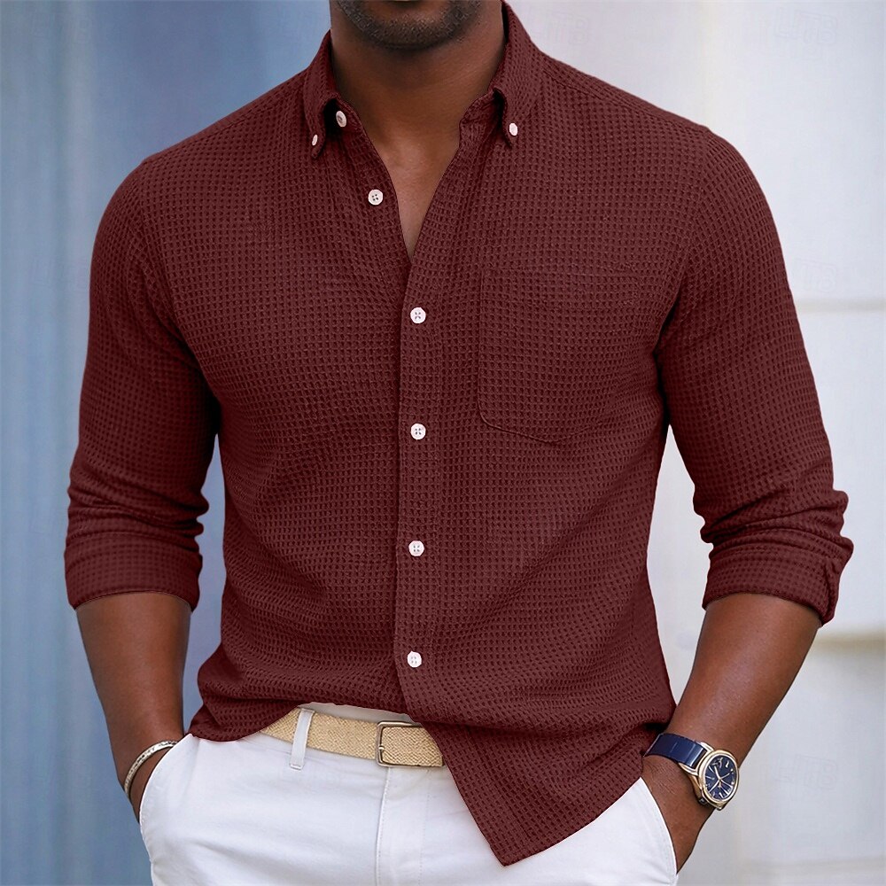 Per uomo Camicia Camicia a nido d'ape Tessuto Camicia casual Camicia con Bottoni Blu Rosa Borgogna Blu marino Manica Lunga Semplice Testurizzato Colletto a Camicia Casuale Quotidiano Tasca Frontale del 2026 a $29.99 –P4
