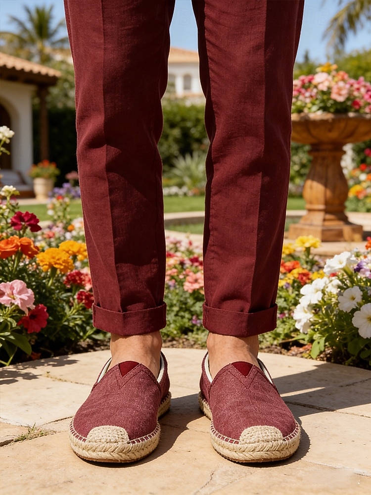 Ανδρικά παπούτσια εσπαντρίγια σε μπορντό χρώμα, slip-on σχέδιο με σόλα εσπαντρίγια από γιούτα, casual & άνετα, ιδανικά για υπαίθρια θέρετρα και χαλαρές αποδράσεις. 2026 - $42.99 –P4