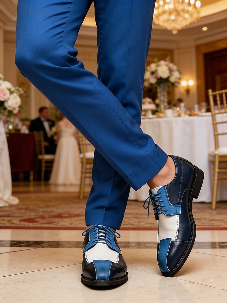 Chaussures habillées pour hommes en similicuir bleu et blanc, chaussures de mariage confortables pour les mariés et les invités de 2026 ? $46.99 –P1