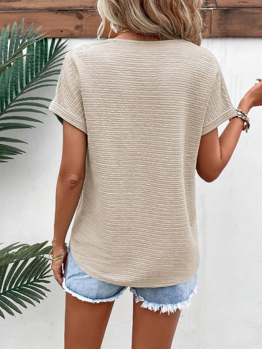 Mulheres Camiseta T-shirt Côr Sólida Moda à moda Clássico Manga Curta Decote V Tops regulares Diário Para Noite Final de semana Rosa Verde Tropa Vermelho Marron Verde Verão Primavera de 2026 por $21.99 –P17
