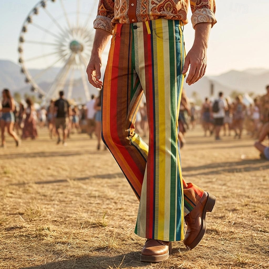 Ретро Богемный В стиле 1970-х Брюки Расклешенные брюки Хиппи Диско Завышенная Зигзаг Маскарадный костюм Муж. Хэллоуин Карнавал музыкальный фестиваль Ретро-вечеринка Взрослые Брюки 2026 - $35.99 –P1