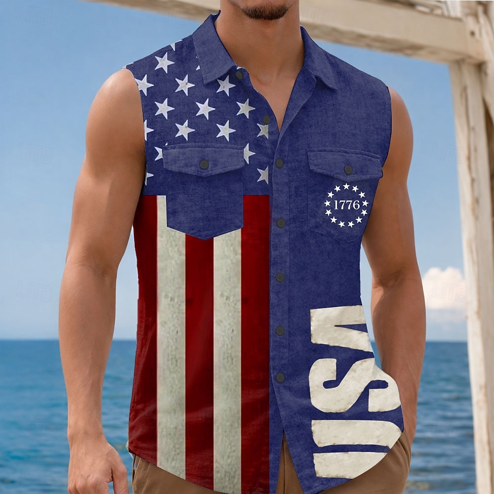Per uomo 4 luglio, 250° anniversario degli Stati Uniti Bandiera degli Stati Uniti Patriottico Camicia Camicia con Bottoni Maglietta senza maniche Senza Maniche Moda Casual Ferie Estate Primavera del 2026 a $25.99 –P1