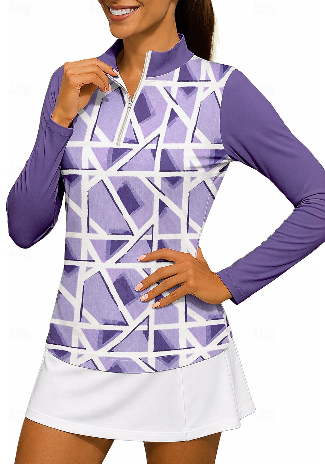 Damen Geometrisch Shirt Sporthemd Golf-Poloshirt Tennis Shirt Langarm Reißverschluss Blumen UPF50+ UV-beständig Hohe Elastizität Feuchtigkeitsableitend Atmungsaktiv Tennis Golfspiel Pickleball 2026 - $25.99 –P7