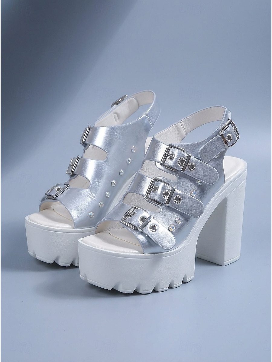 sandali da festival con plateau neri da donna - scarpe con tacco a blocco spesso e suola a carrarmato con cinturini con fibbia borchiata per coachella, rave &concerti estivi all'aperto del 2026 a $42.99 –P2