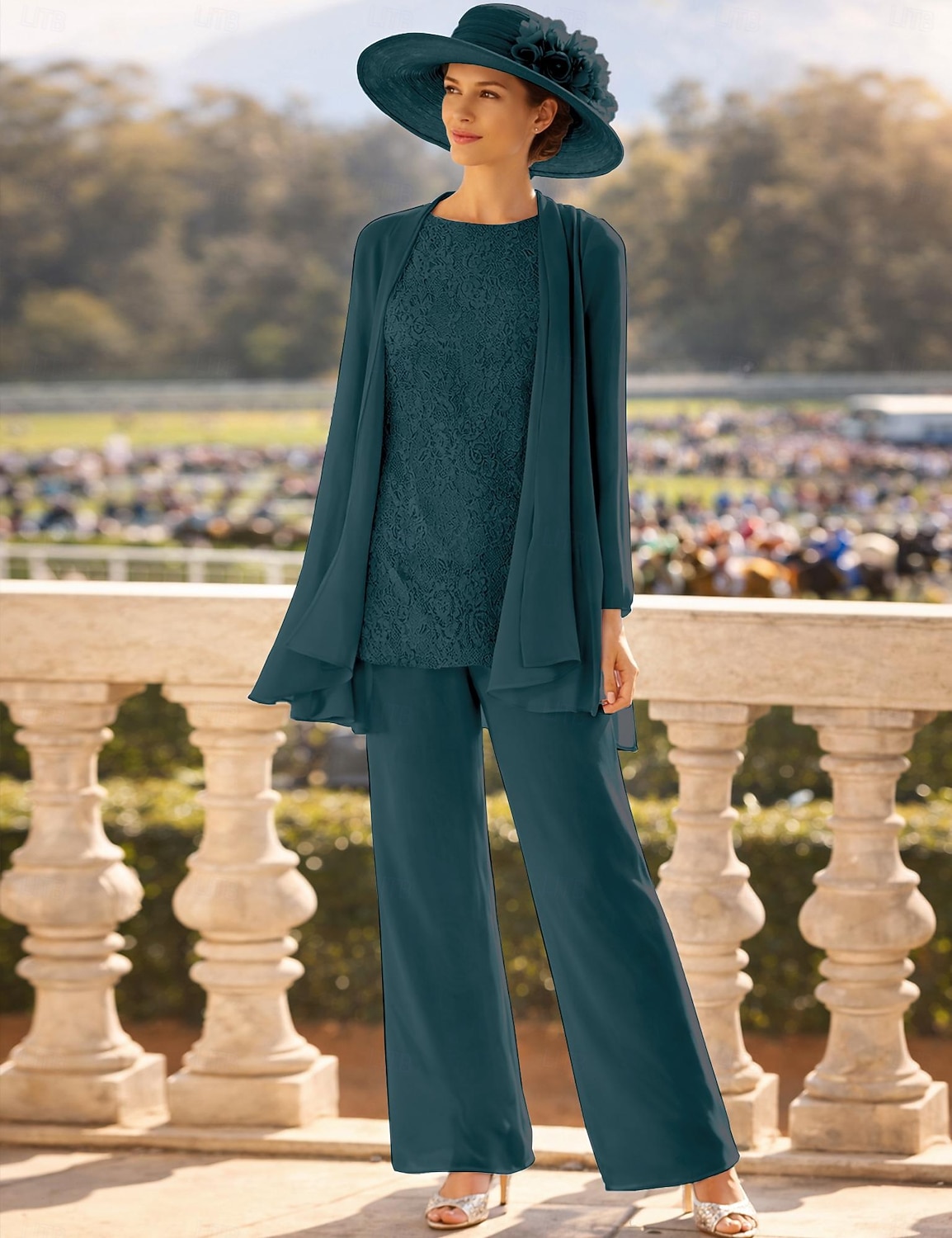 3-delt buksedress gulvlang mor til bruden kjole langermet rund hals elegant formell brudgjest med perler 2026 - $125.99 –P8