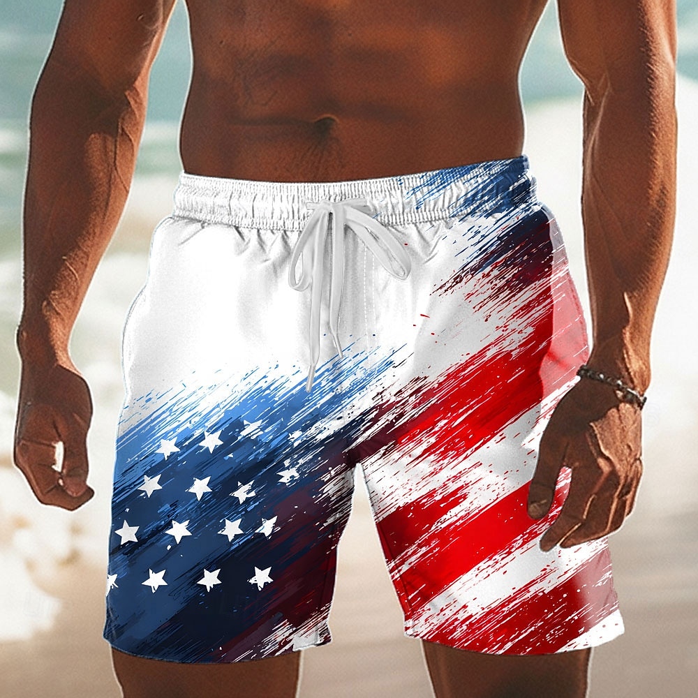Herre 4. juli USAs 250-årsjubileum USAs flagg Patriotisk Badeshorts Surfeshorts Medium Midje Fritid Ferie Sidelommer Mesh fôr Elastisk snøring i midjen Designer Klær 2026 - $20.99 –P1