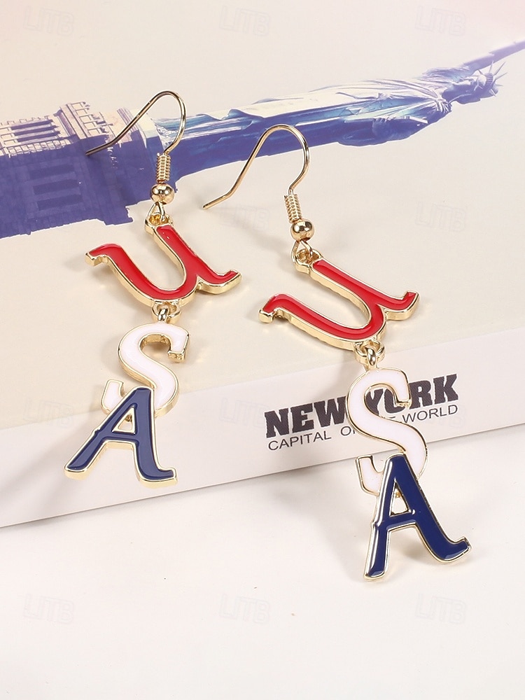 Orecchini pendenti patriottici in lega per donne per il 250° anniversario degli Stati Uniti stili multipli della bandiera USA e cuori gioielli dichiarativi rossi bianchi e blu per feste e festival del 2026 a $7.99 –P13