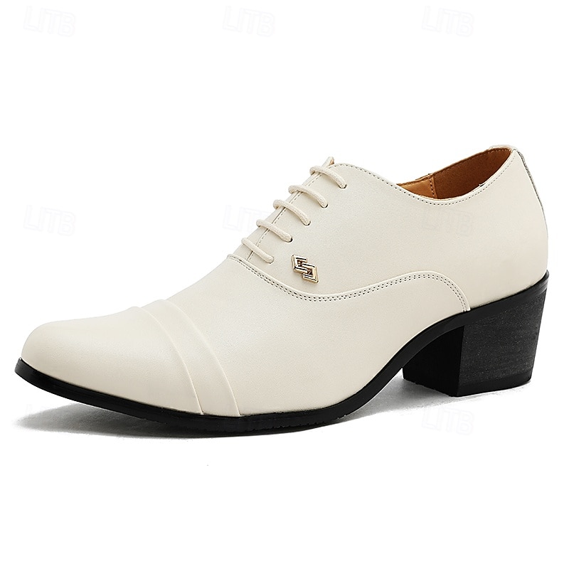 Sapatos sociais masculinos Oxford brancos em couro sintético, com design elegante de amarrar, ideais para casamentos e eventos formais. de 2026 por $54.99 –P2