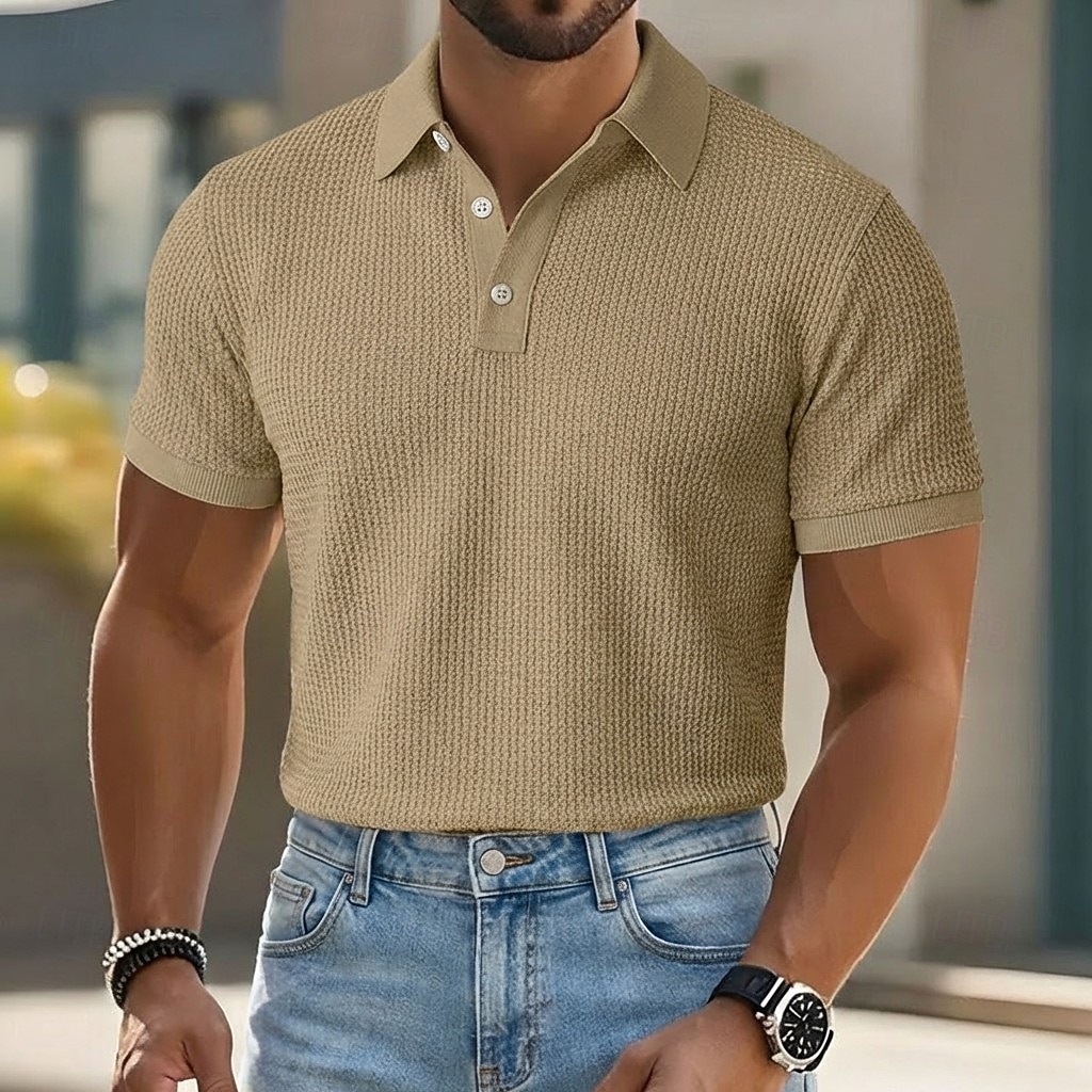 Bărbați Tricouri polo Waffle Texturat Casual Concediu Rever Guler polo cu nervuri Manșon scurt Modă De Bază Simplu Texturat Nasturi Moale Vară Primăvară Fit regulat Galben Verde mentă Trifoi Kaki Gri 2026 - $22.99 –P11